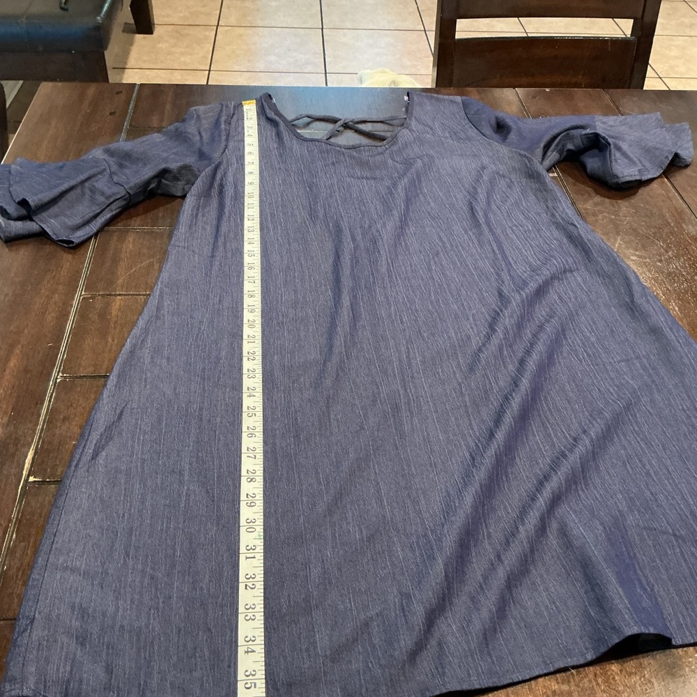 Naif Blue Chambray Bell Sleeve Dress with Crisscross Back - Size L. AA41 - Picture 6 of 8